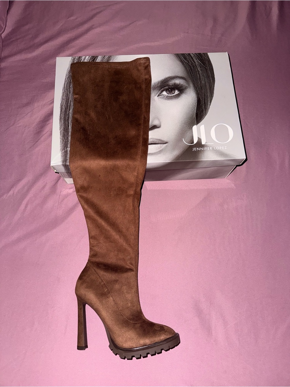 Jennifer Lopez Chestnut Suede Over-the-Knee Stiletto Boot